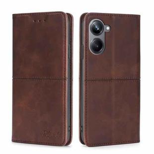 For Realme 10 Pro 5G Cow Texture Magnetic Horizontal Flip Leather Phone Case(Dark Brown)