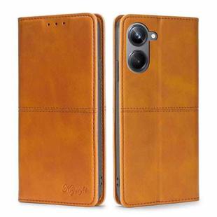 For Realme 10 Pro 5G Cow Texture Magnetic Horizontal Flip Leather Phone Case(Light Brown)