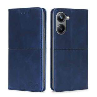 For Realme 10 Pro 5G Cow Texture Magnetic Horizontal Flip Leather Phone Case(Blue)