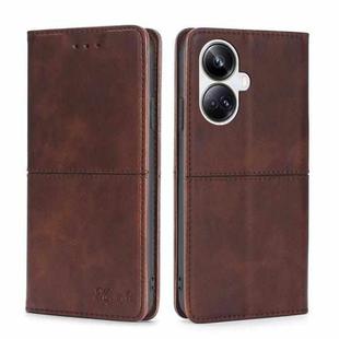 For Realme 10 Pro+ 5G Cow Texture Magnetic Horizontal Flip Leather Phone Case(Dark Brown)