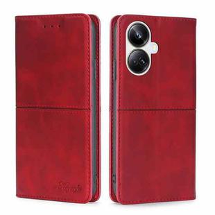 For Realme 10 Pro+ 5G Cow Texture Magnetic Horizontal Flip Leather Phone Case(Red)