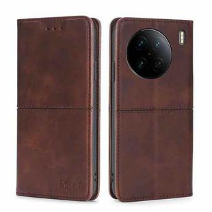 For vivo X90 Pro 5G Cow Texture Magnetic Horizontal Flip Leather Phone Case(Dark Brown)