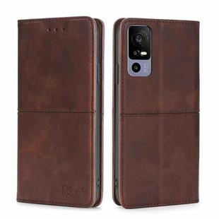 For TCL 40R 5G Cow Texture Magnetic Horizontal Flip Leather Phone Case(Dark Brown)