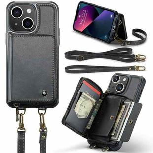 For iPhone 13 JEEHOOD C22 Series Zipper Wallet Leather Phone Case with Dual Lanyard(Black)
