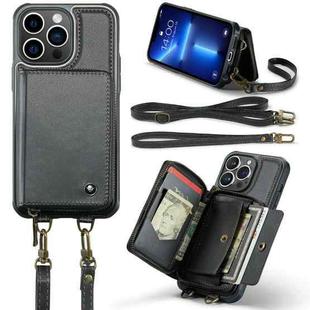 For iPhone 13 Pro Max JEEHOOD C22 Series Zipper Wallet Leather Phone Case with Dual Lanyard(Black)