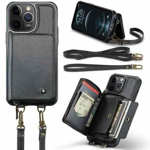 For iPhone 12 Pro Max JEEHOOD C22 Series Zipper Wallet Leather Phone Case with Dual Lanyard(Black)