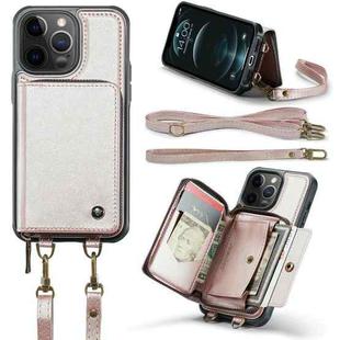 For iPhone 12 Pro Max JEEHOOD C22 Series Zipper Wallet Leather Phone Case with Dual Lanyard(Rose Gold)