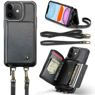 For iPhone 11 JEEHOOD C22 Series Zipper Wallet Leather Phone Case with Dual Lanyard(Black)