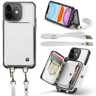 For iPhone 11 JEEHOOD C22 Series Zipper Wallet Leather Phone Case with Dual Lanyard(White)