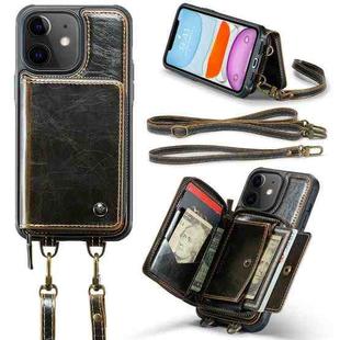 For iPhone 11 JEEHOOD C22 Series Zipper Wallet Leather Phone Case with Dual Lanyard(Coffee)