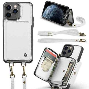 For iPhone 11 Pro Max JEEHOOD C22 Series Zipper Wallet Leather Phone Case with Dual Lanyard(White)