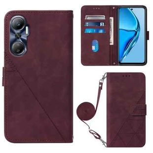 For Infinix Hot 20 4G Crossbody 3D Embossed Flip Leather Phone Case(Wine Red)