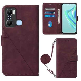 For Infinix Hot 20 Play Crossbody 3D Embossed Flip Leather Phone Case(Wine Red)