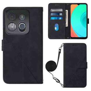 For Infinix Smart 7 Crossbody 3D Embossed Flip Leather Phone Case(Black)