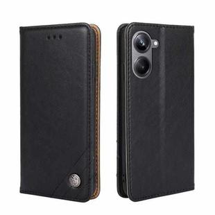 For Realme 10 Pro 5G Non-Magnetic Retro Texture Flip Leather Phone Case(Black)