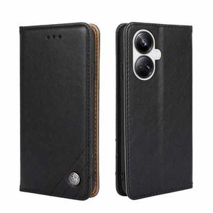 For Realme 10 Pro+ 5G Non-Magnetic Retro Texture Flip Leather Phone Case(Black)
