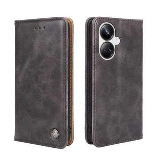 For Realme 10 Pro+ 5G Non-Magnetic Retro Texture Flip Leather Phone Case(Grey)