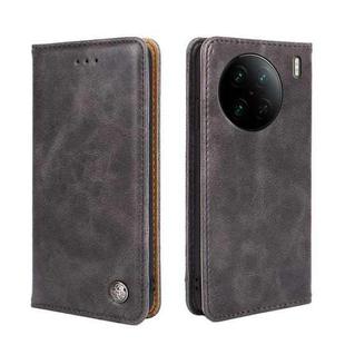 For vivo X90 Pro 5G Non-Magnetic Retro Texture Flip Leather Phone Case(Grey)