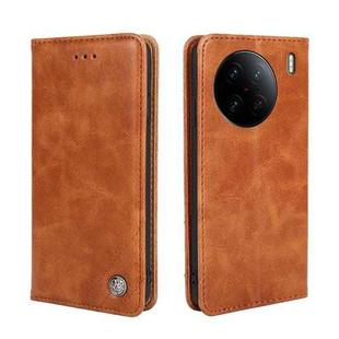 For vivo X90 Pro 5G Non-Magnetic Retro Texture Flip Leather Phone Case(Brown)
