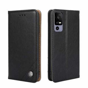 For TCL 40R 5G Non-Magnetic Retro Texture Flip Leather Phone Case(Black)