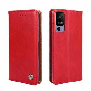For TCL 40R 5G Non-Magnetic Retro Texture Flip Leather Phone Case(Red)