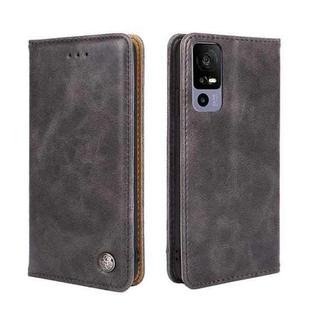 For TCL 40R 5G Non-Magnetic Retro Texture Flip Leather Phone Case(Grey)