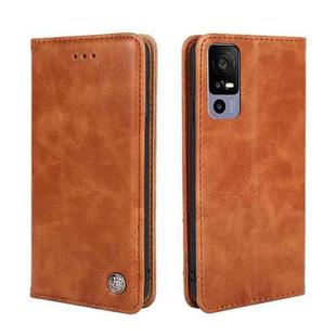 For TCL 40R 5G Non-Magnetic Retro Texture Flip Leather Phone Case(Brown)