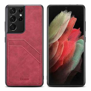 For Samsung Galaxy S23 Ultra 5G Denior PU Dual Card Slot Phone Case(Red)