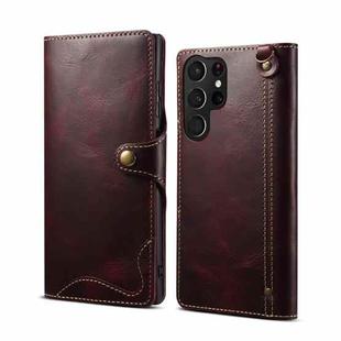 For Samsung Galaxy S23 Ultra 5G Denior Oil Wax Cowhide Magnetic Button Leather Phone Case(Dark Red)