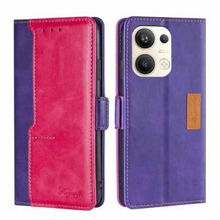 For OPPO Reno9 Pro+ 5G Contrast Color Side Buckle Leather Phone Case(Purple + Rose Red)