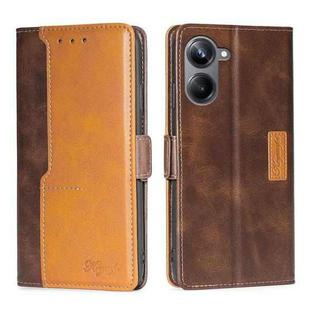 For Realme 10 Pro 5G Contrast Color Side Buckle Leather Phone Case(Dark Brown + Gold)