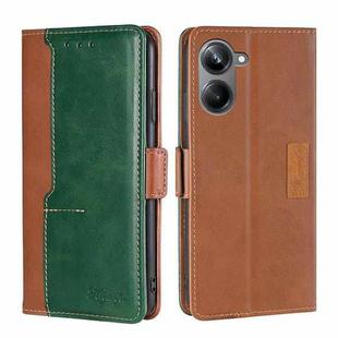 For Realme 10 Pro 5G Contrast Color Side Buckle Leather Phone Case(Light Brown + Green)