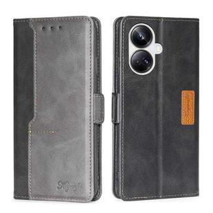 For Realme 10 Pro+ 5G Contrast Color Side Buckle Leather Phone Case(Black + Grey)