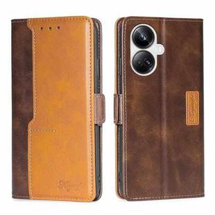For Realme 10 Pro+ 5G Contrast Color Side Buckle Leather Phone Case(Dark Brown + Gold)