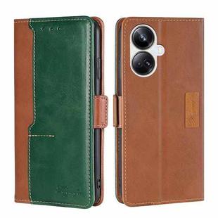 For Realme 10 Pro+ 5G Contrast Color Side Buckle Leather Phone Case(Light Brown + Green)
