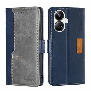 For Realme 10 Pro+ 5G Contrast Color Side Buckle Leather Phone Case(Blue + Grey)