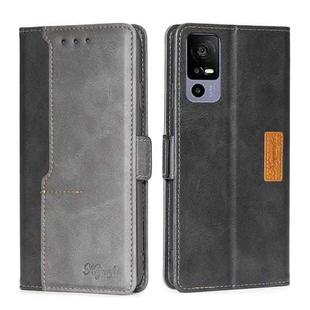 For TCL 40R 5 Contrast Color Side Buckle Leather Phone Case(Black + Grey)