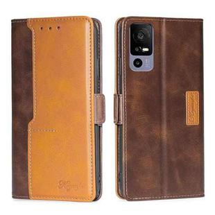 For TCL 40R 5 Contrast Color Side Buckle Leather Phone Case(Dark Brown + Gold)