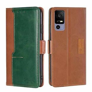 For TCL 40R 5 Contrast Color Side Buckle Leather Phone Case(Light Brown + Green)