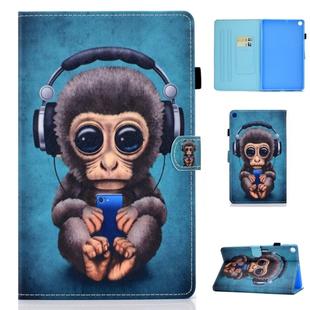 For Galaxy Tab S5e T720 Horizontal TPU Painted Flat Feather Case Anti-skid strip with Sleep Function & Pen Cover & Card Slot & Holder(Headphone Monkey)