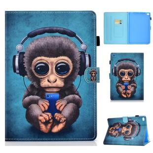 For iPad Air Horizontal TPU Painted Flat Feather Case Anti-skid strip with Sleep Function & Pen Cover & Card Slot & Holder(Headphone Monkey)