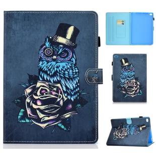 For iPad Air Horizontal TPU Painted Flat Feather Case Anti-skid strip with Sleep Function & Pen Cover & Card Slot & Holder(Owl)