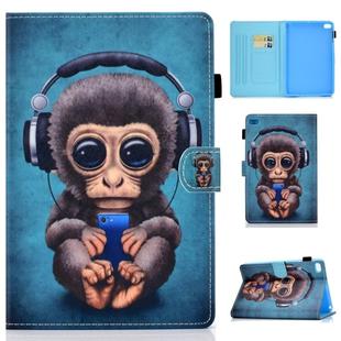 For iPad Mini 1 / 2 / 3 / 4 / 5 Horizontal TPU Painted Flat Feather Case Anti-skid strip with Sleep Function & Pen Cover & Card Slot & Holder(Headphone Monkey)