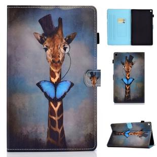 For Kindle Fire HD8 Horizontal TPU Painted Flat Feather Case Anti-skid strip with Sleep Function & Pen Cover & Card Slot & Holder(Deer)