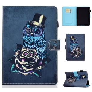 For Kindle Youth Edition 2019 Horizontal TPU Painted Flat Feather Case Anti-skid strip with Sleep Function & Pen Cover & Card Slot & Holder(Owl)