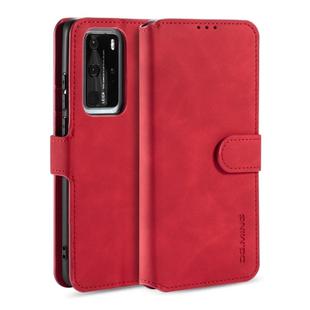 For Huawei P40 Pro DG.MING Retro Oil Side Horizontal Flip Case with Holder & Card Slots & Wallet(Red)