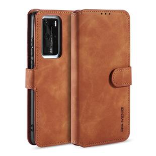 For Huawei P40 Pro DG.MING Retro Oil Side Horizontal Flip Case with Holder & Card Slots & Wallet(Brown)