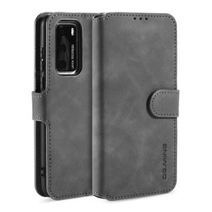 For Huawei P40 DG.MING Retro Oil Side Horizontal Flip Case with Holder & Card Slots & Wallet(Grey)