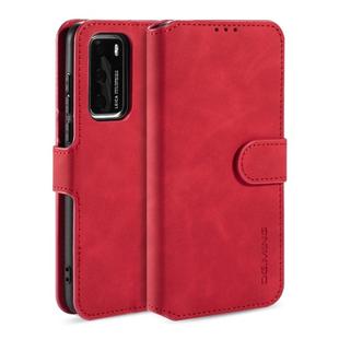 For Huawei P40 DG.MING Retro Oil Side Horizontal Flip Case with Holder & Card Slots & Wallet(Red)