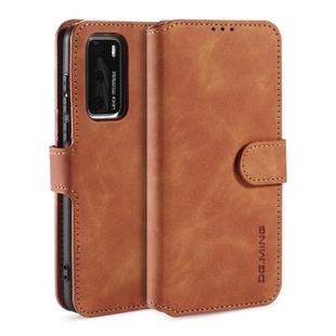 For Huawei P40 DG.MING Retro Oil Side Horizontal Flip Case with Holder & Card Slots & Wallet(Brown)